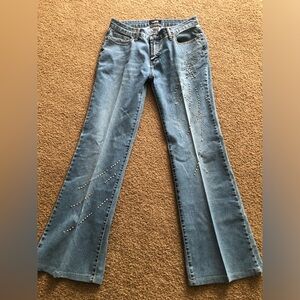 Womens LIPS Tag Jeans Size 9/10 Jewel Star Pattern Blue Pants 29” Inseam